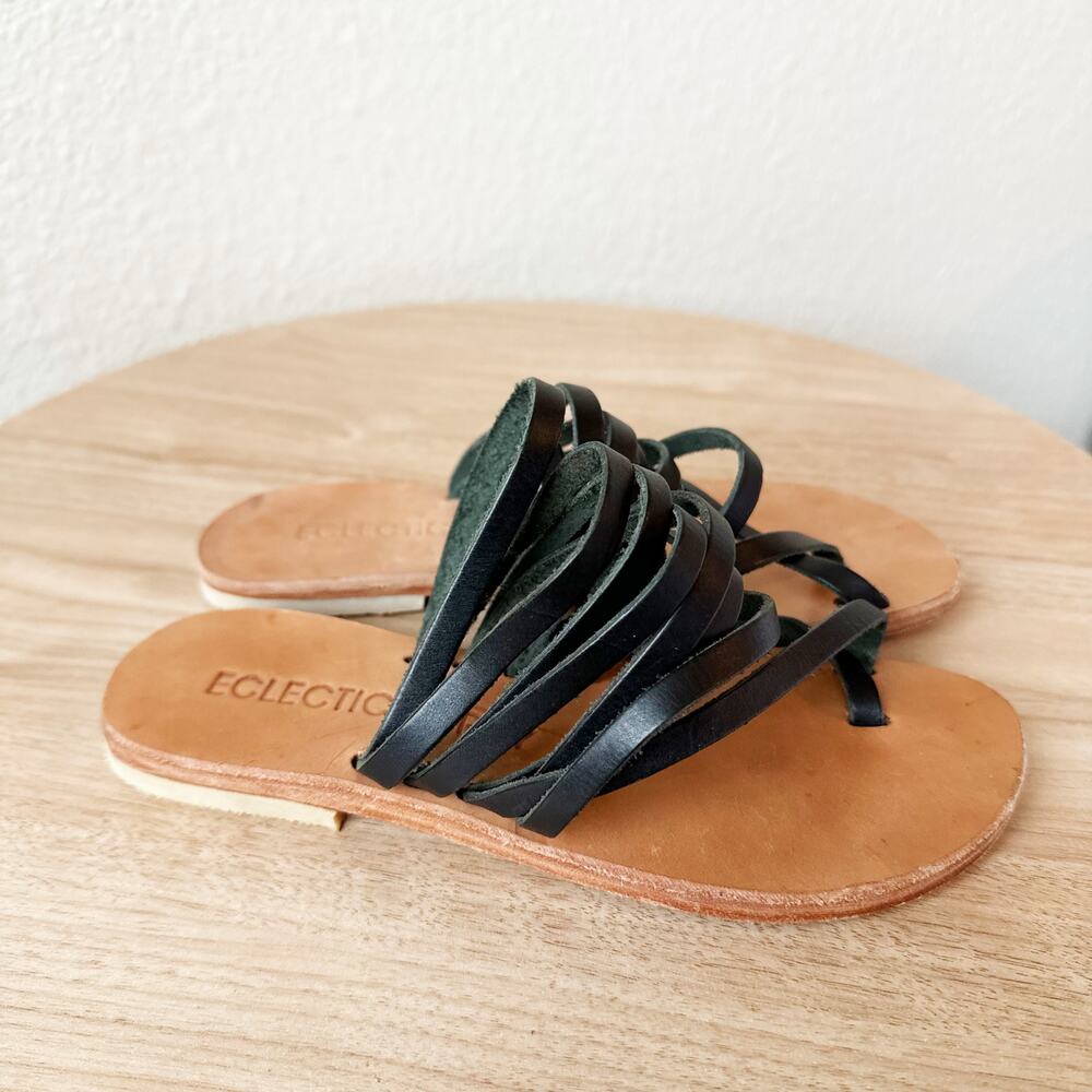 Eclectic Array Careyes Sandals Black Wrap Toe Ring Sandals Flat Size 3 US 6